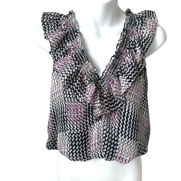 Ramy Brook Flirty Ruffle Top Womens S Purple Black Sleeveless Lined V Neck Fairy - Picture 1 of 13